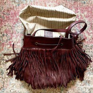 Plum Frye Heidi Fringe Drawstring Bucket Bag